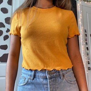 Mustard Yellow short sleeve with ruffles